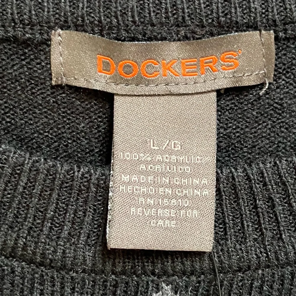 NWT Soft Fine Gauge Black/Gray Argyle Crew Neck Large Sweater Dockers Academia